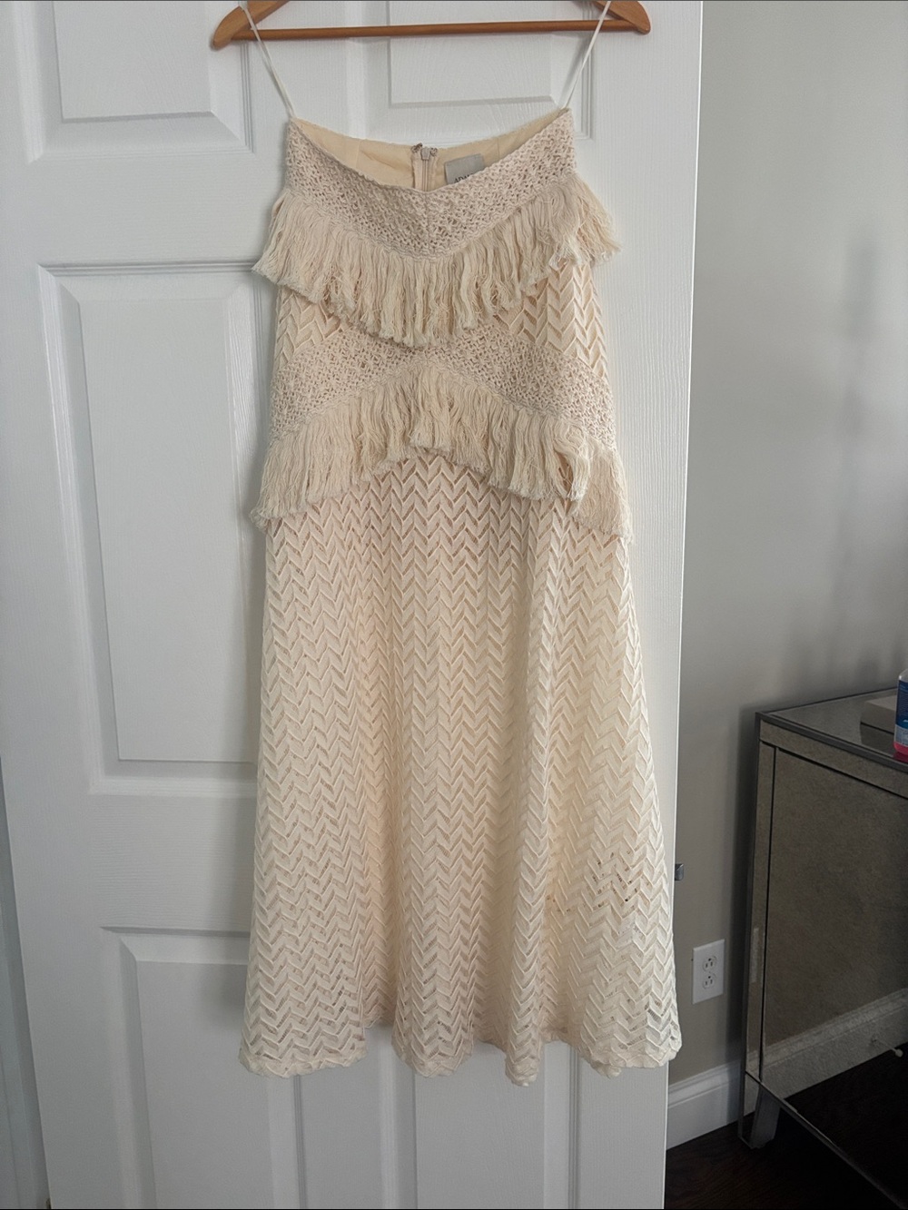 Cream Fringe Midi Dress with Crochet Detail
